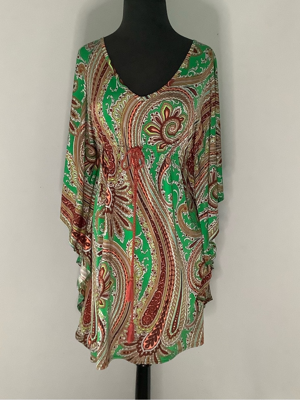 Uncle Frank Green Paisley V-Neck Tunic with Brown & Cream Accents